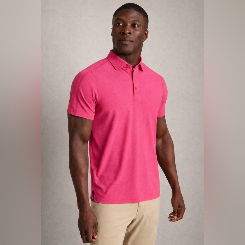 Rhone Men’s Delta Pique Polo Premium Lightweight Mesh Pink Large Short-Sleeve